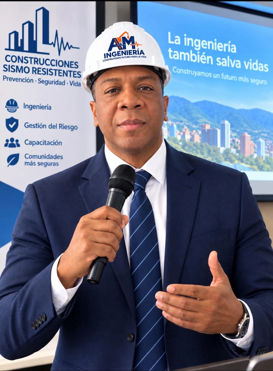Alexander Mena con casco de AM Ingeniería